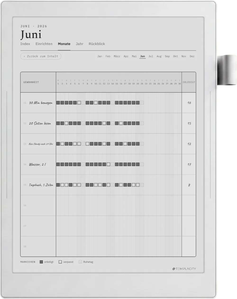 The Planner auf dem Supernote Manta