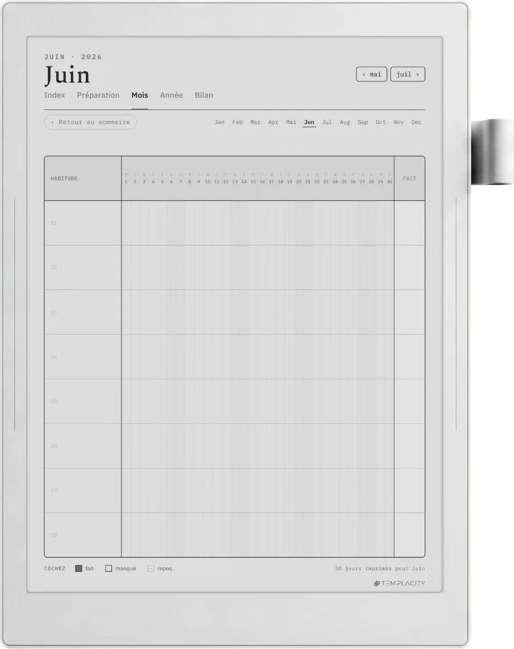 Le Planner Le mois