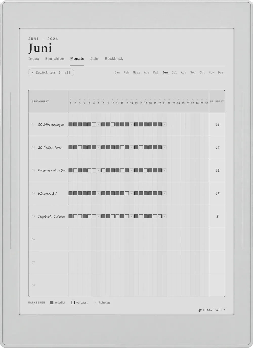 The Planner auf dem Supernote Nomad