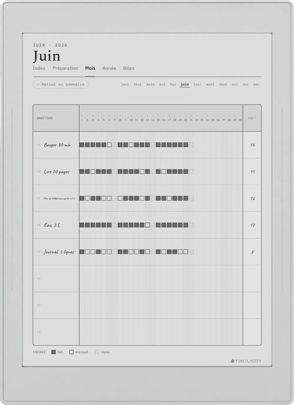 Le Planner sur la Supernote Nomad
