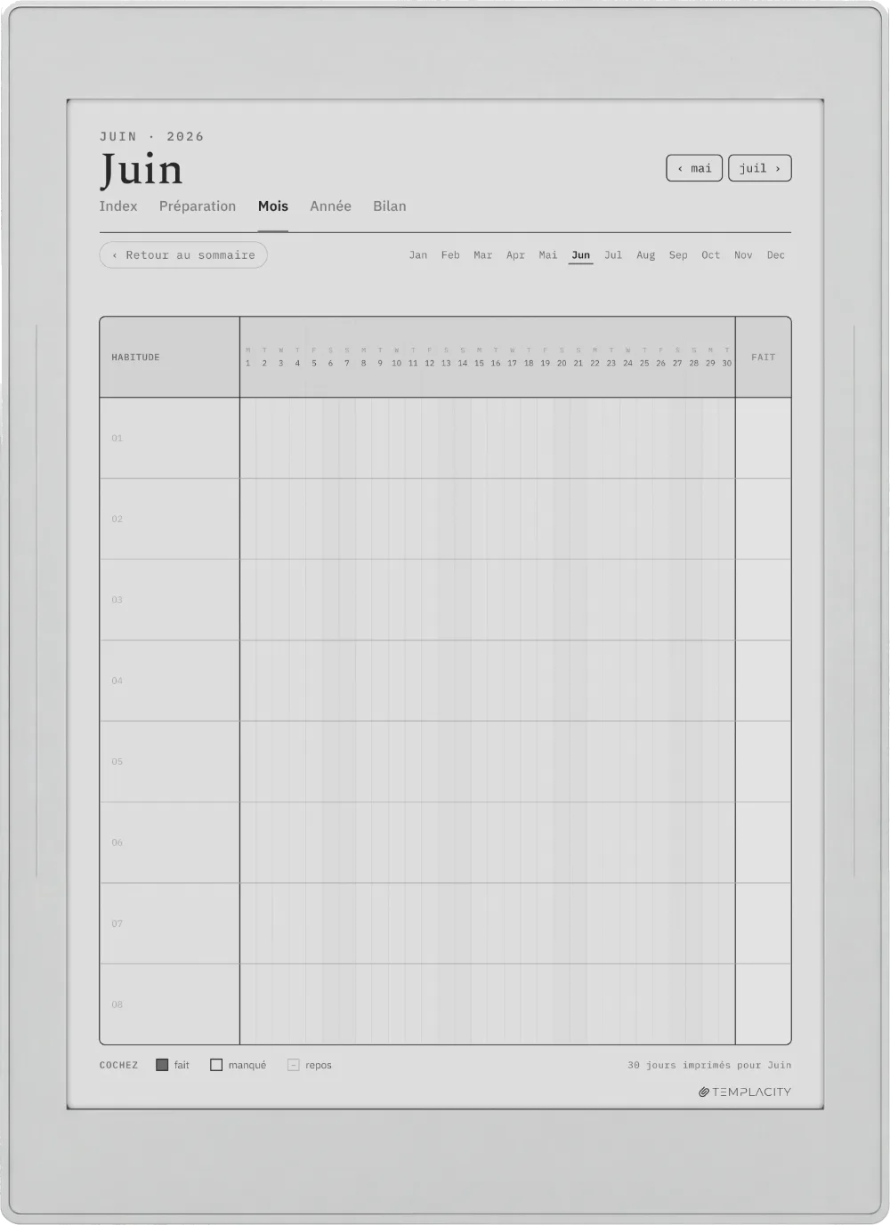 Le Planner Le mois