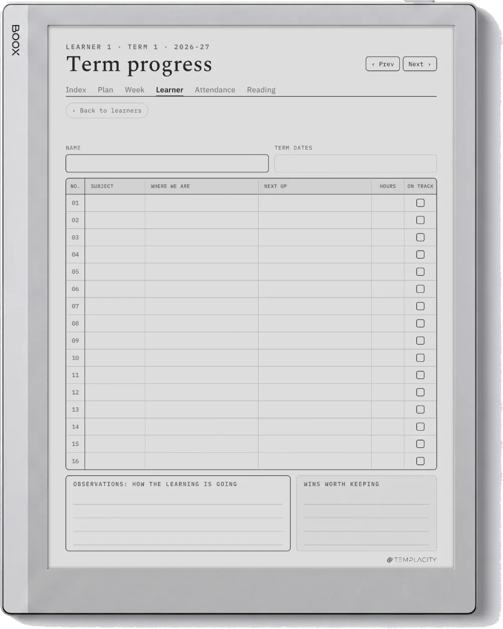 The Planner · Homeschool Boox Go 10.3 page 5