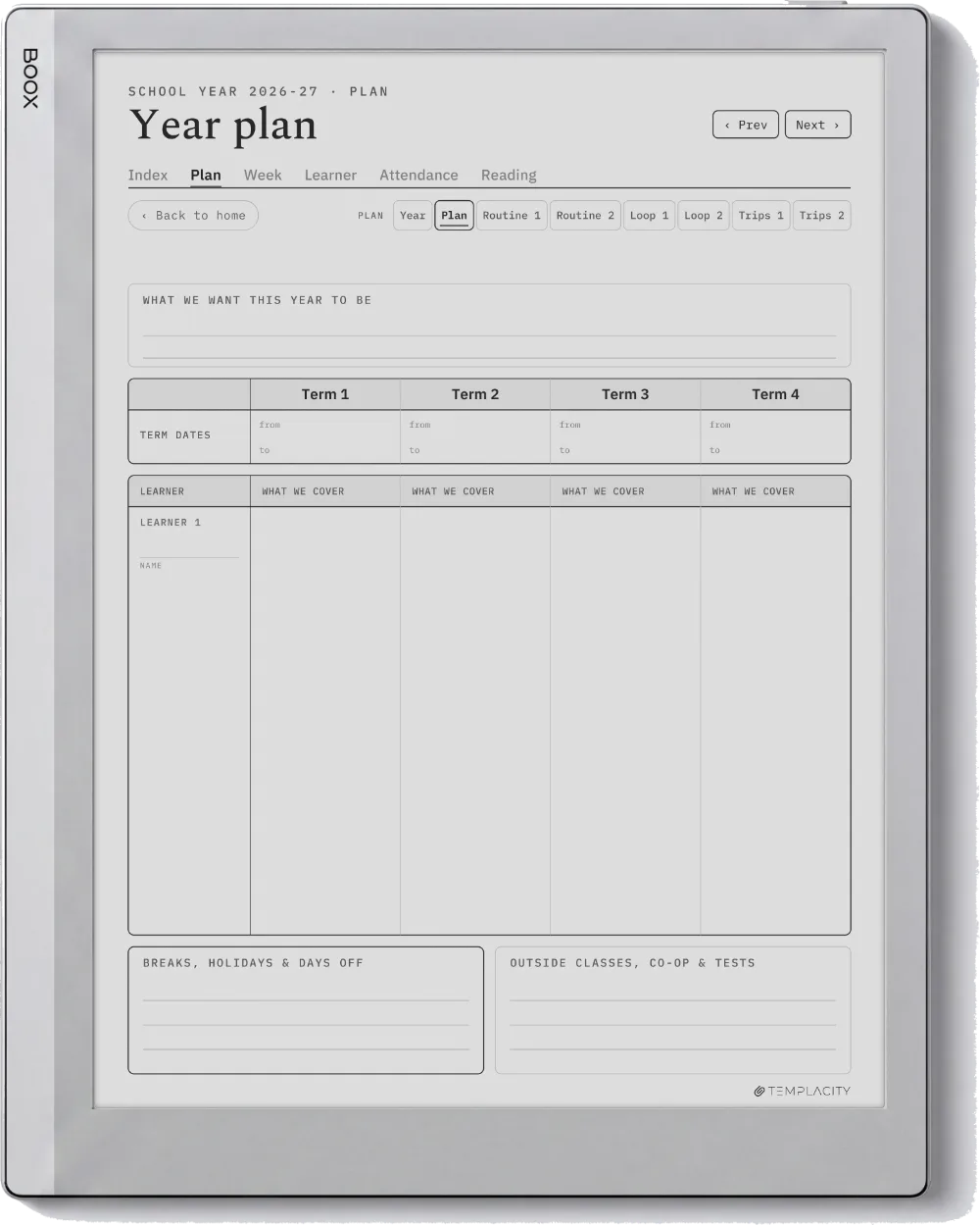 The Planner · Homeschool Boox Go 10.3 page 3