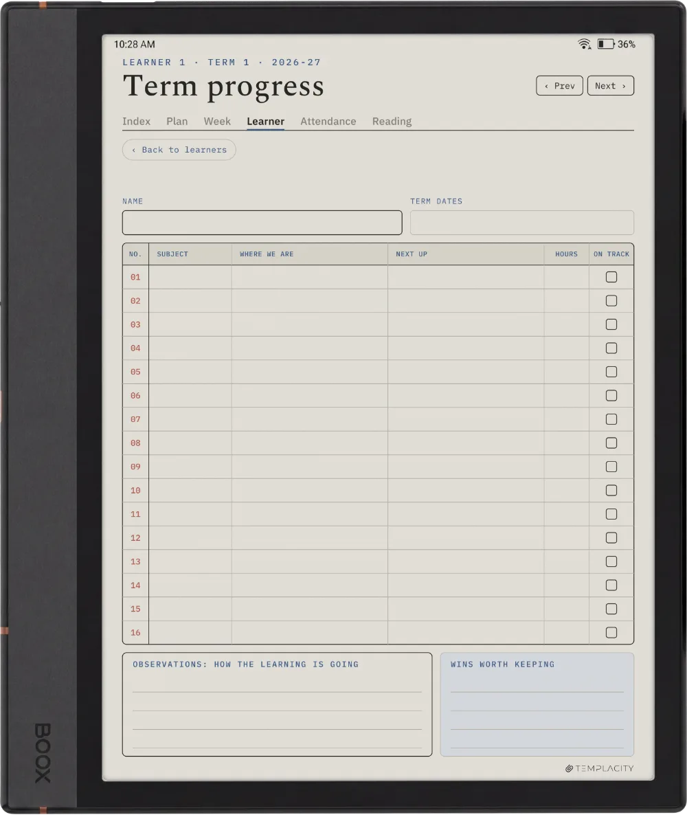 The Planner · Homeschool Boox Note Air4 C page 5