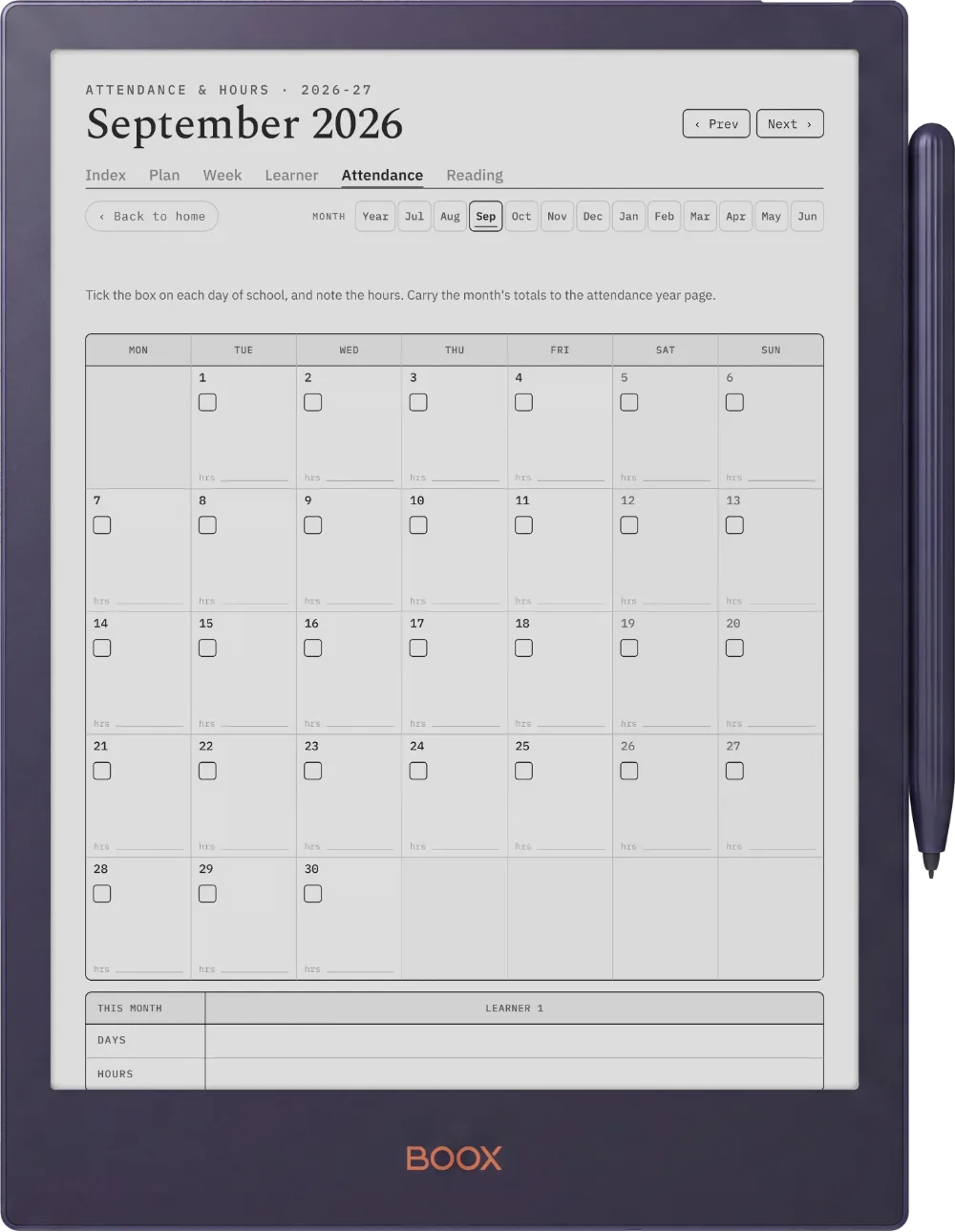 The Planner · Homeschool Boox Note5 page 4