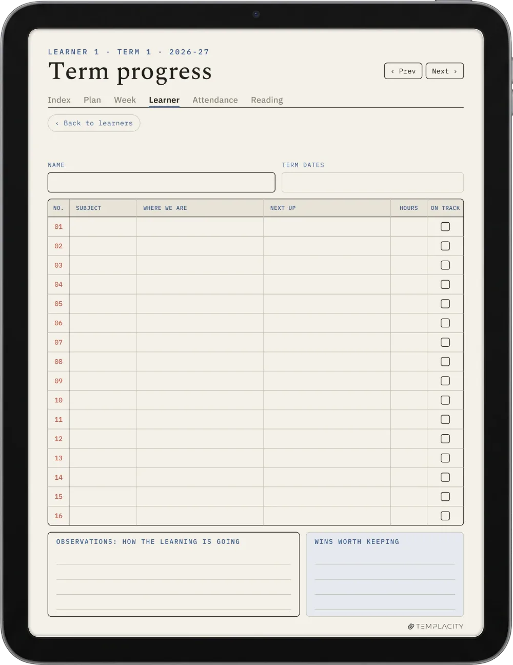 The Planner · Homeschool iPad page 5
