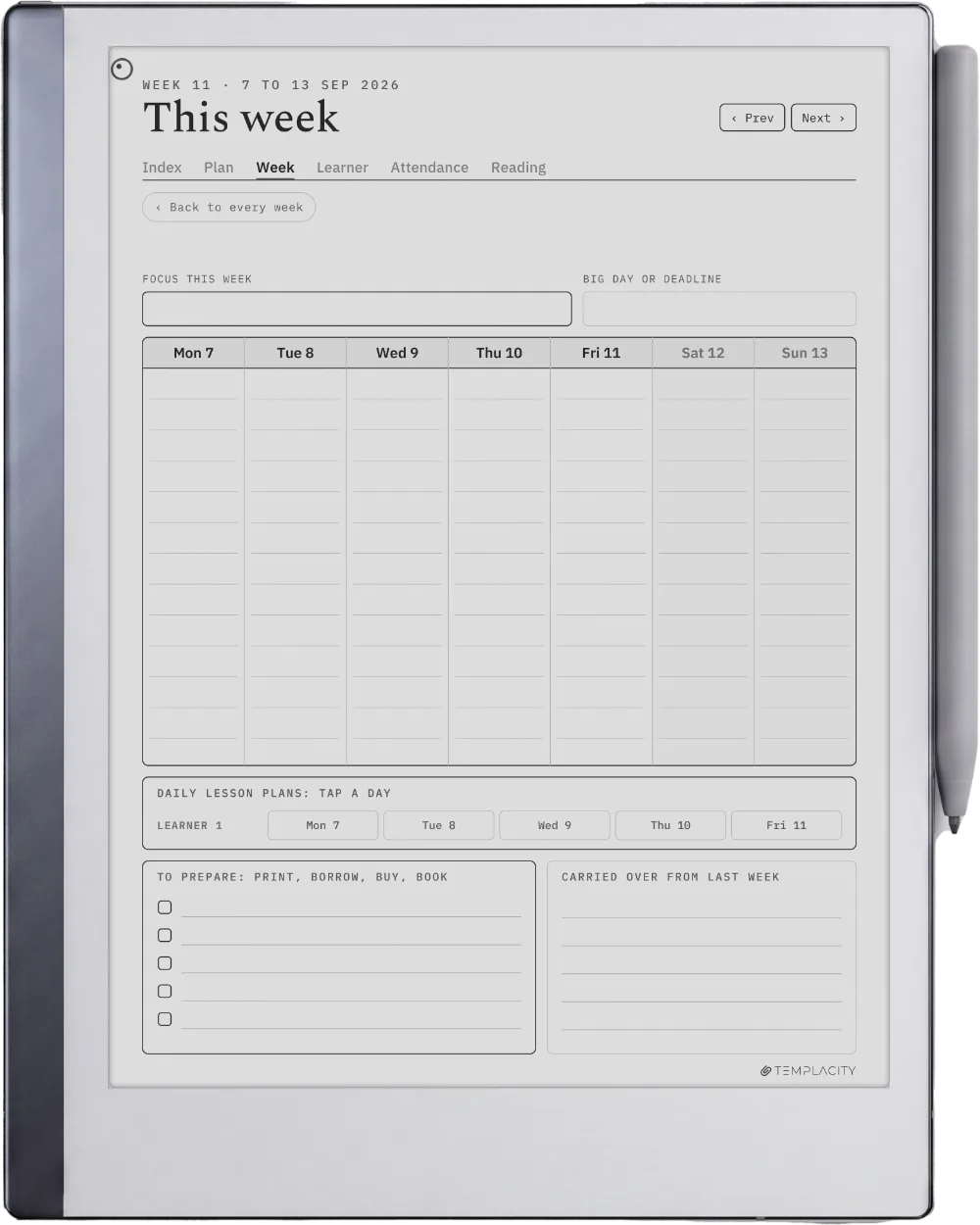The Planner on the reMarkable 2
