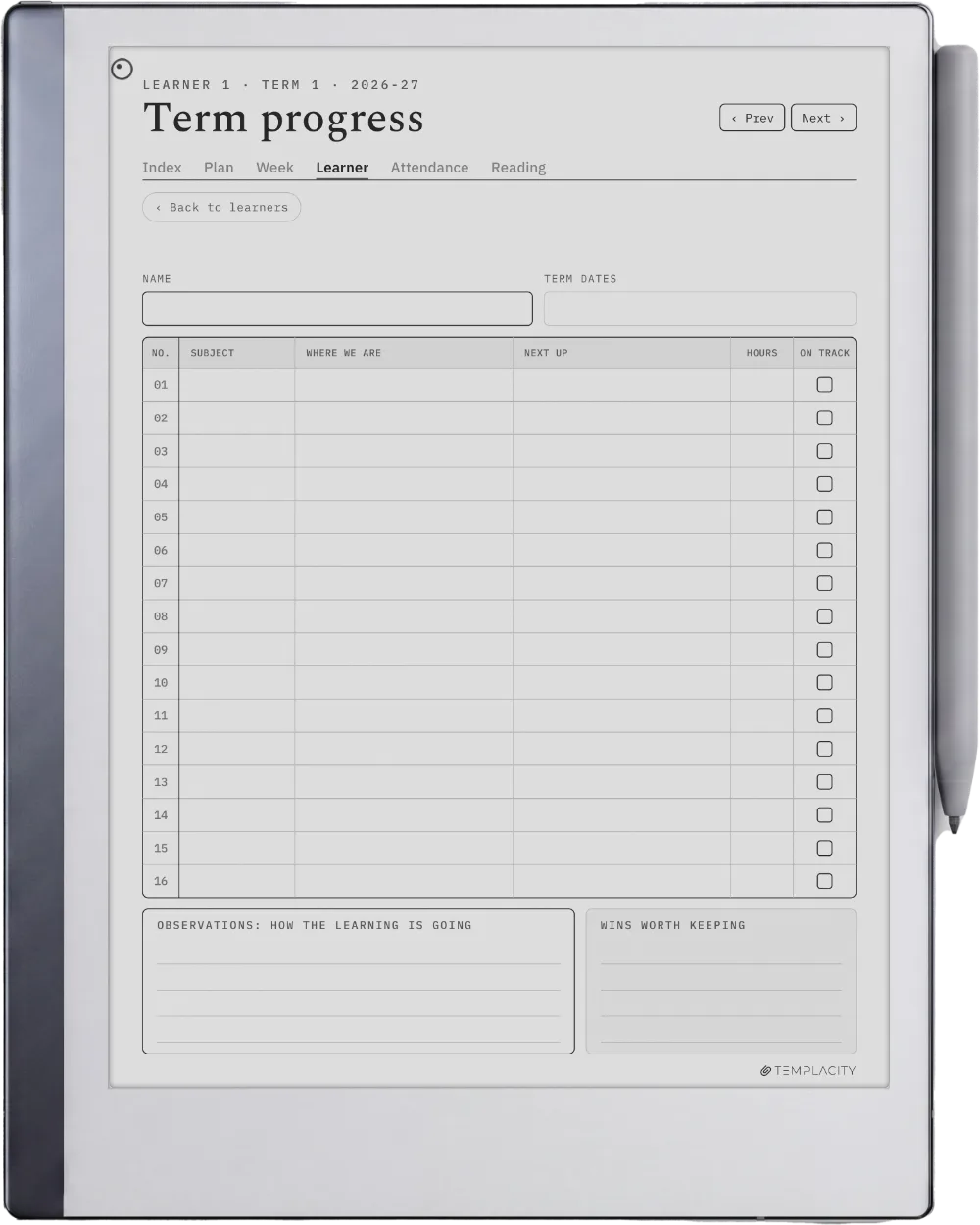 The Planner · Homeschool reMarkable 2 page 5