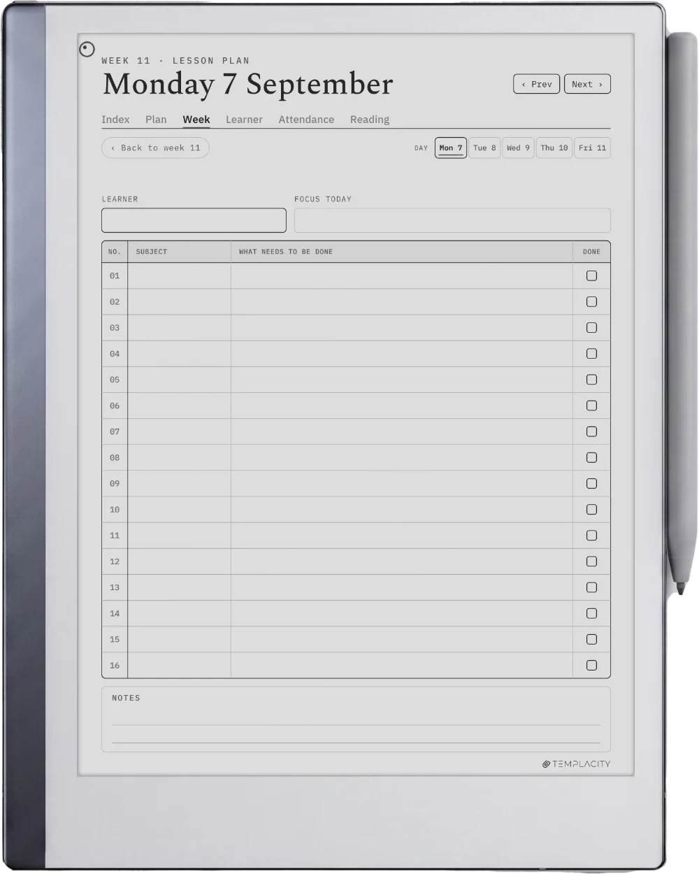 The Planner · Homeschool reMarkable 2 page 2