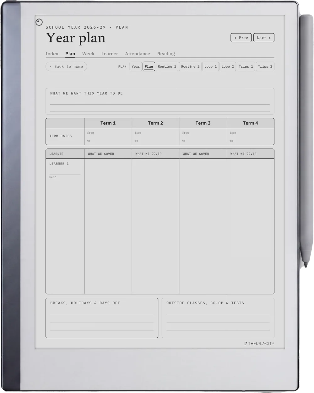 The Planner · Homeschool reMarkable 2 page 3