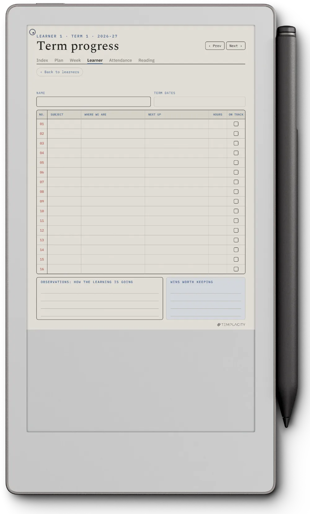 The Planner · Homeschool reMarkable Paper Pro Move page 5