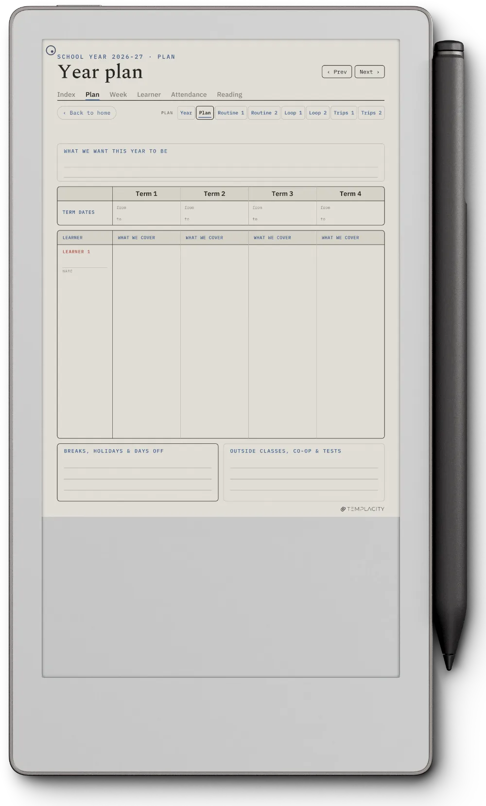 The Planner · Homeschool reMarkable Paper Pro Move page 3