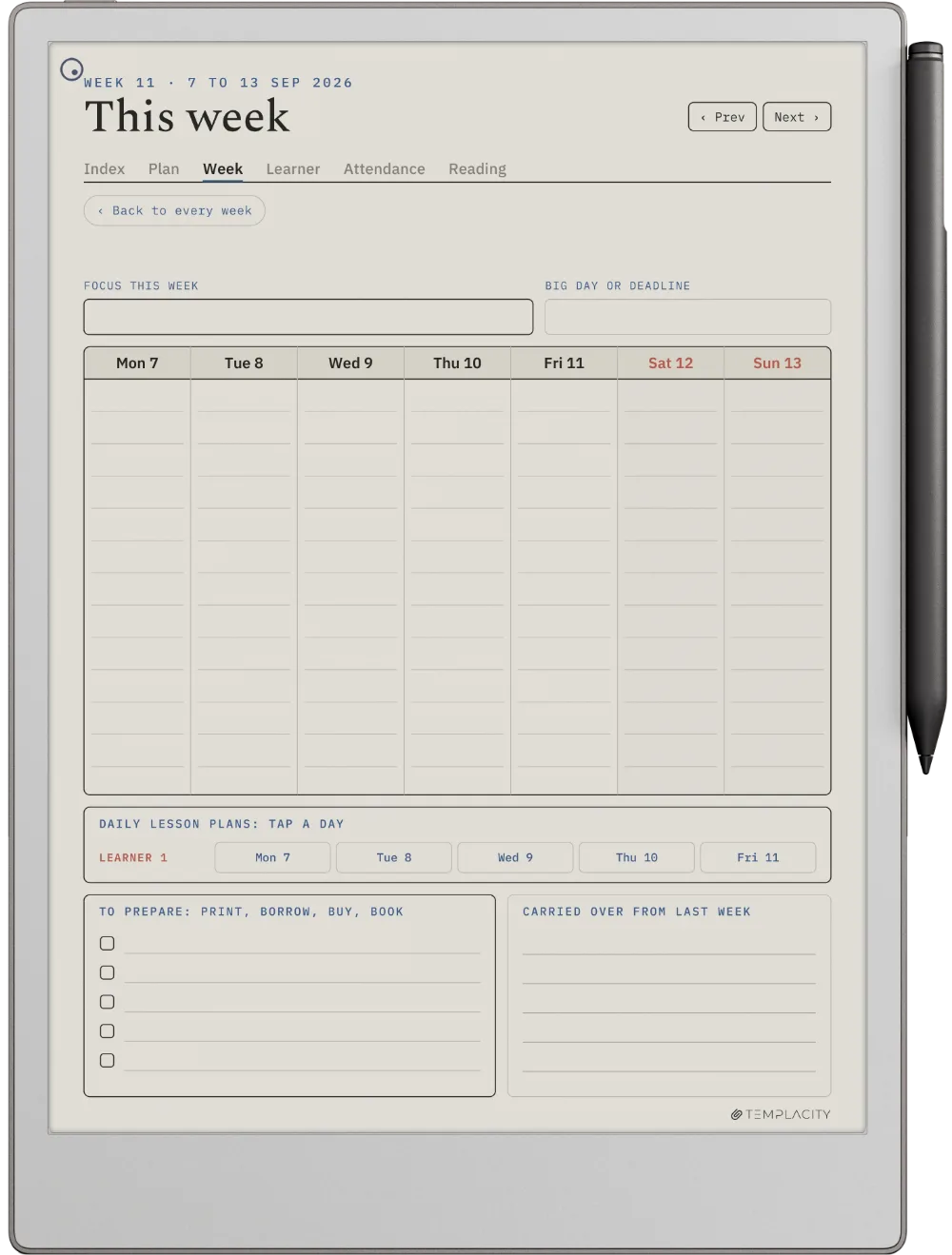 The Planner on the reMarkable Paper Pro