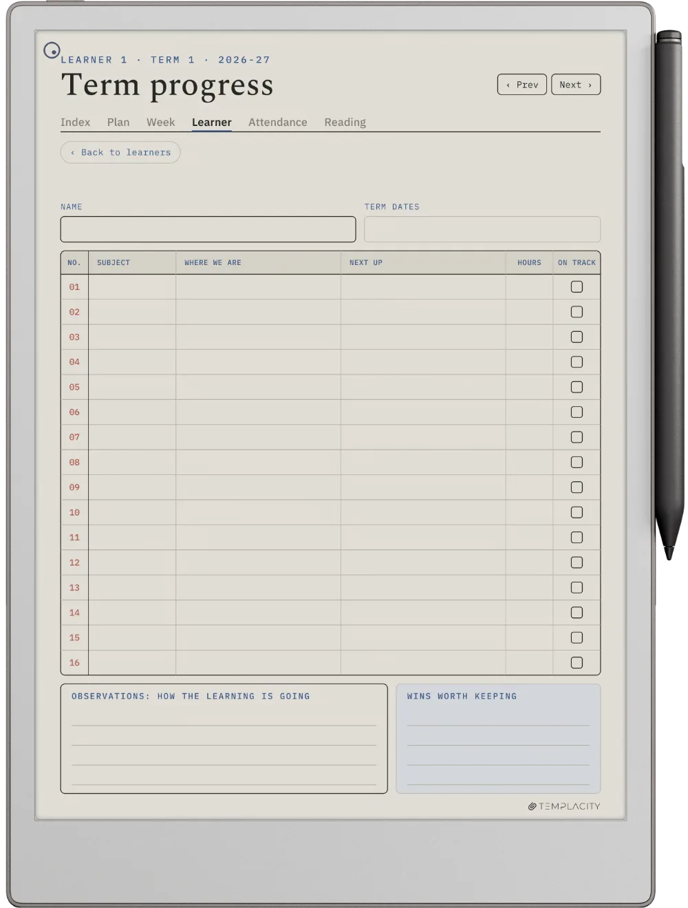 The Planner · Homeschool reMarkable Paper Pro page 5