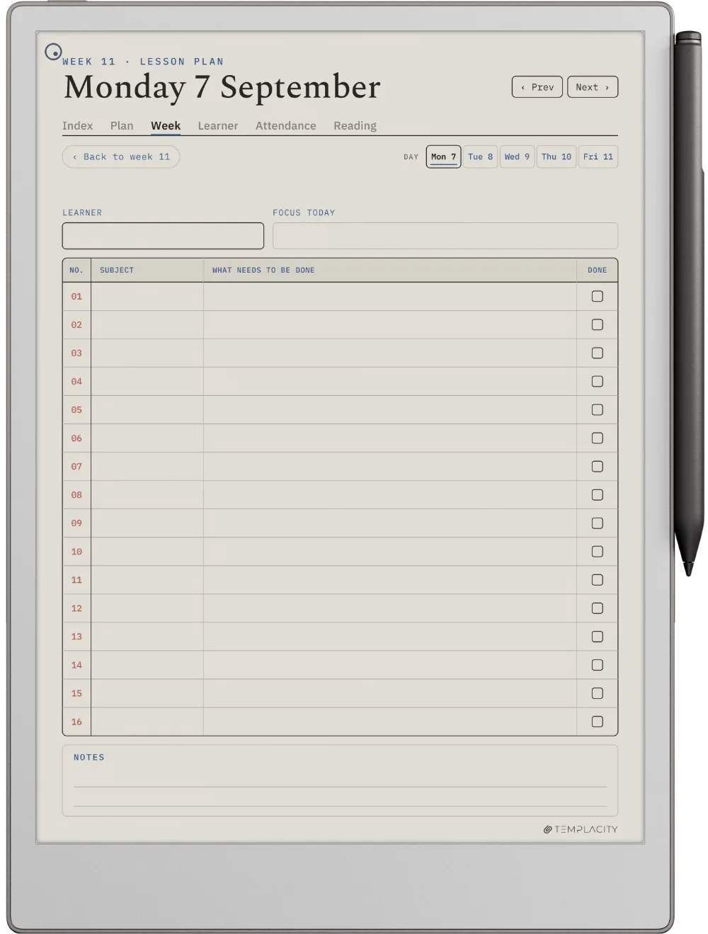 The Planner · Homeschool reMarkable Paper Pro page 2