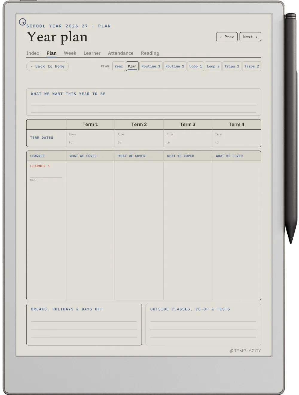 The Planner · Homeschool reMarkable Paper Pro page 3