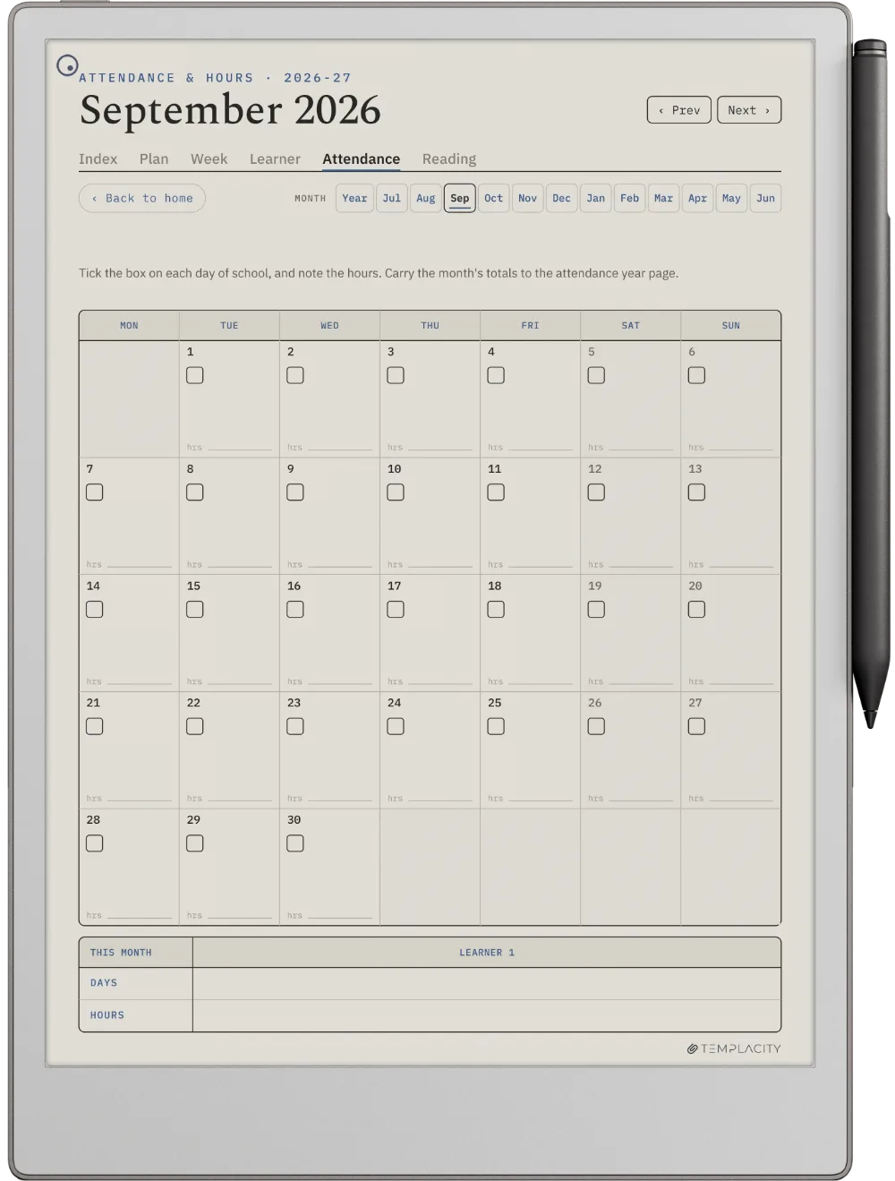 The Planner · Homeschool reMarkable Paper Pro page 4