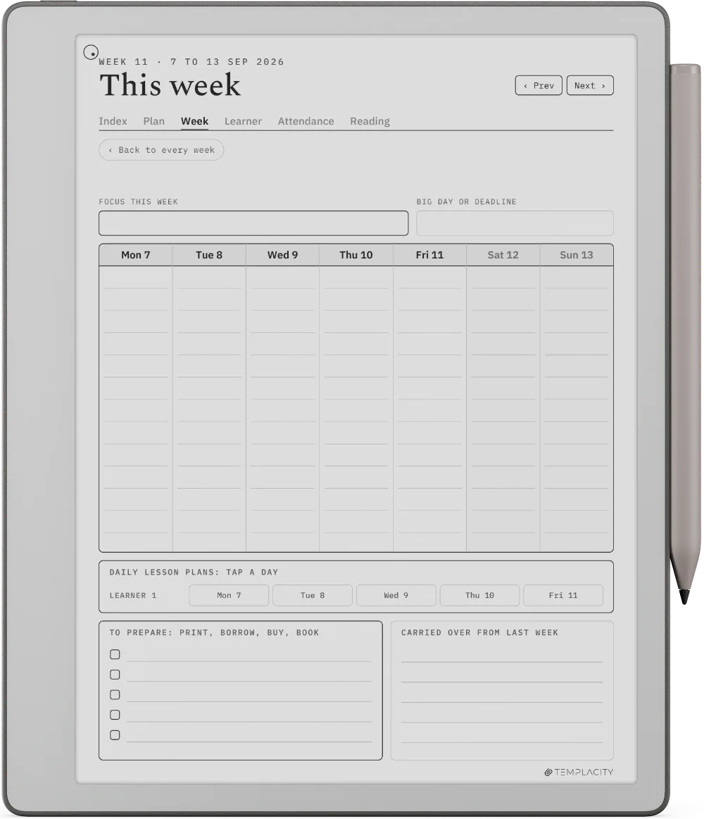 The Planner on the reMarkable Paper Pure