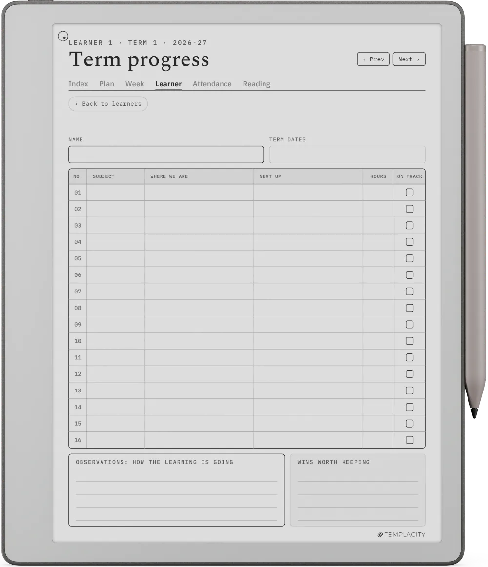 The Planner · Homeschool reMarkable Paper Pure page 5