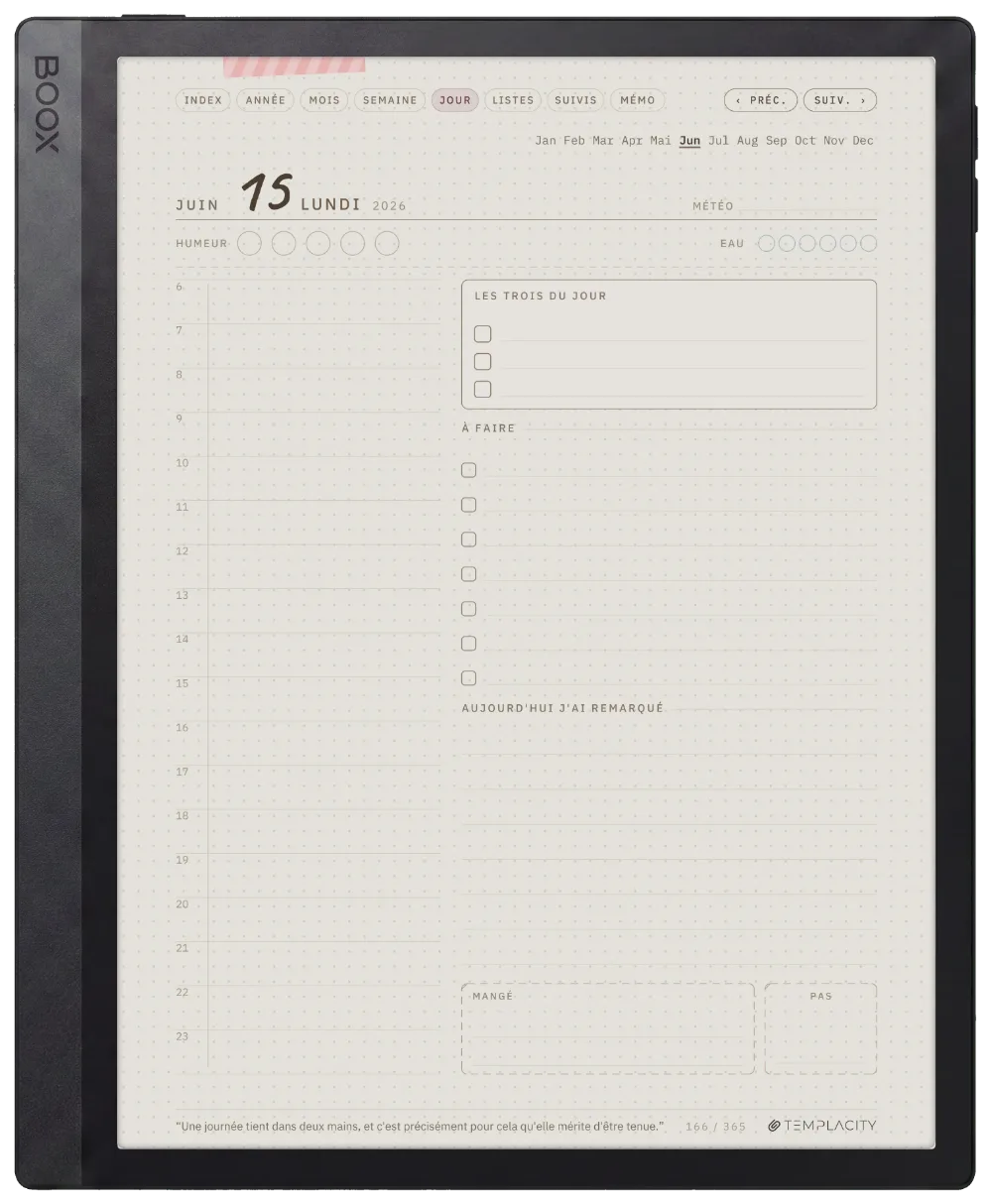 The Planner, la page du jour