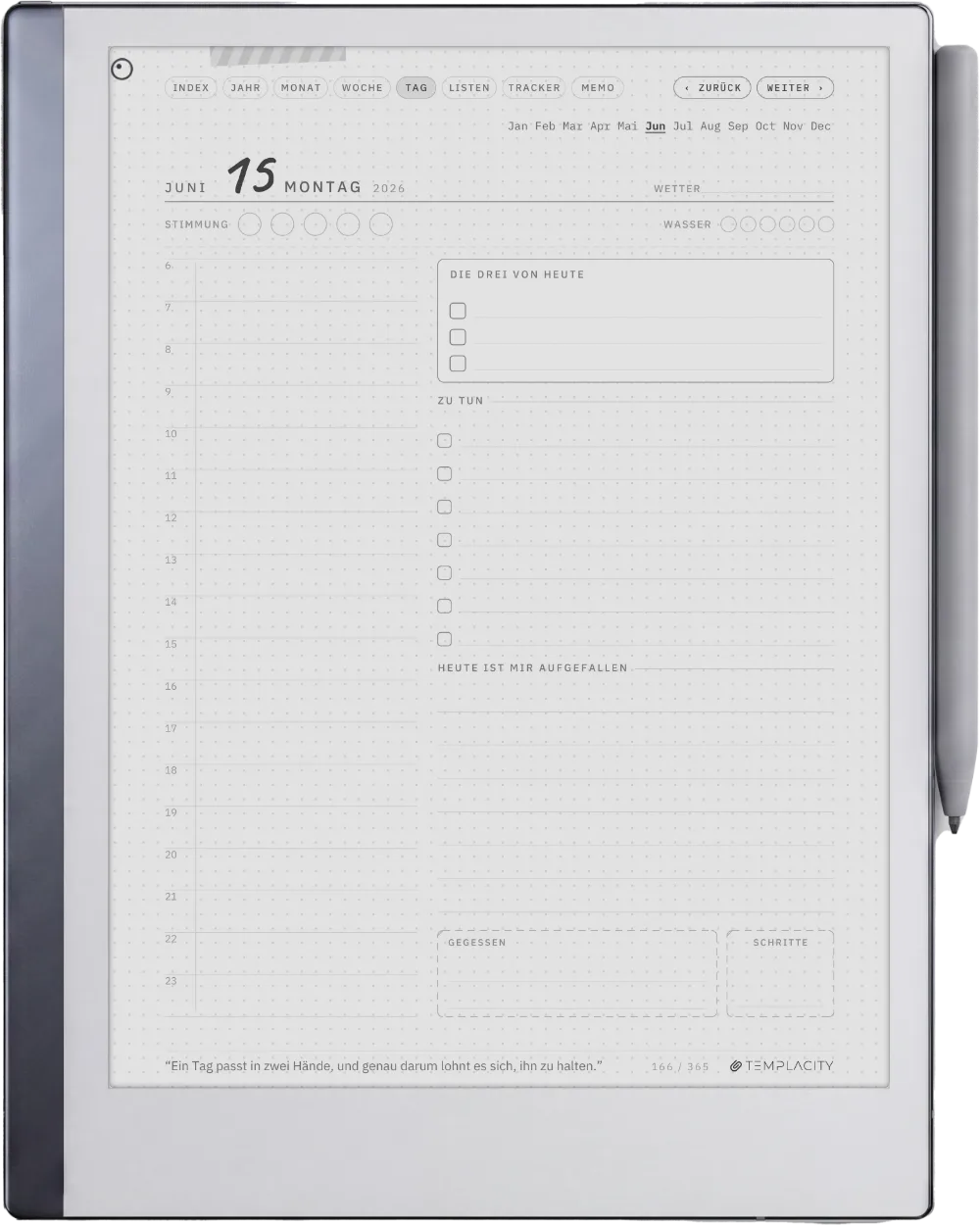 Ichinichi 一日 · Ein Techo für E-Ink reMarkable 2 Seite 1