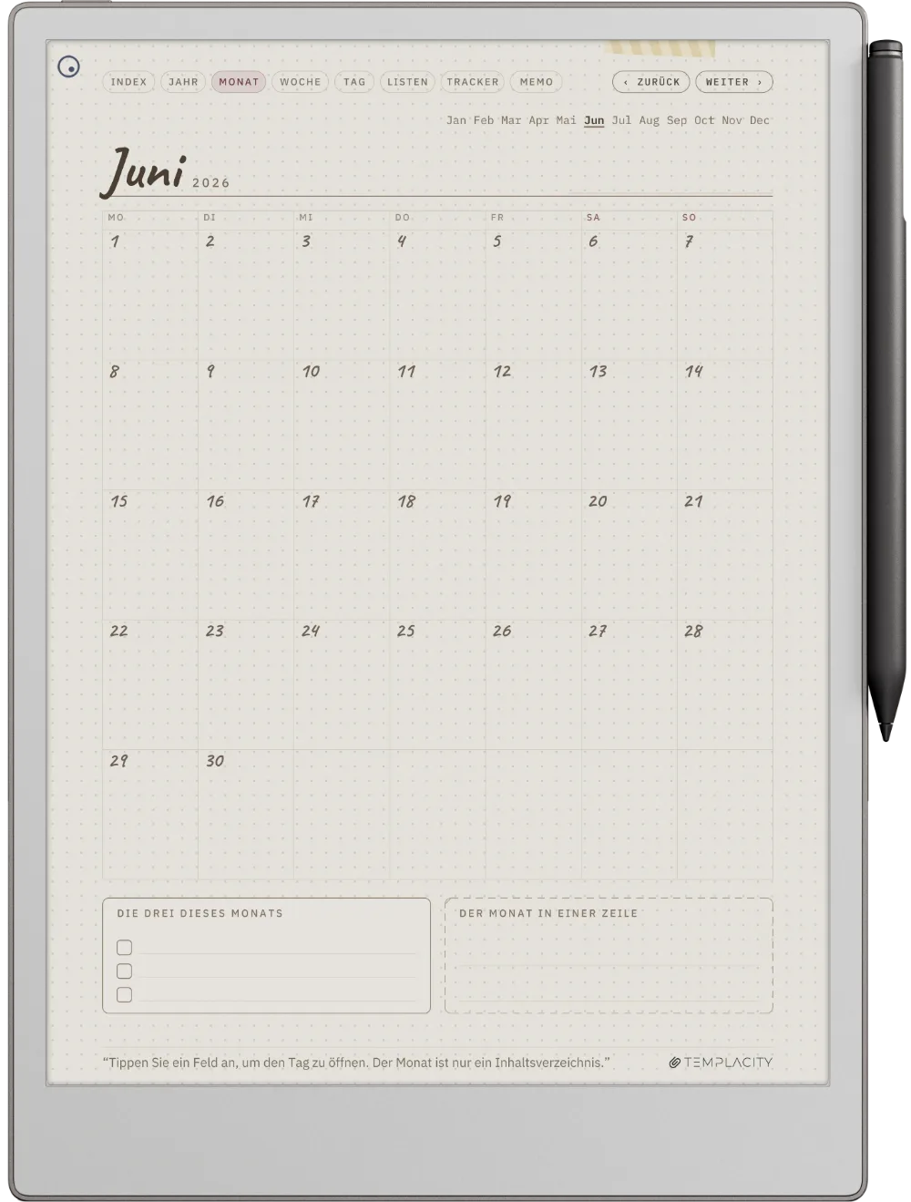 Ichinichi 一日 · Ein Techo für E-Ink reMarkable Paper Pro Seite 3