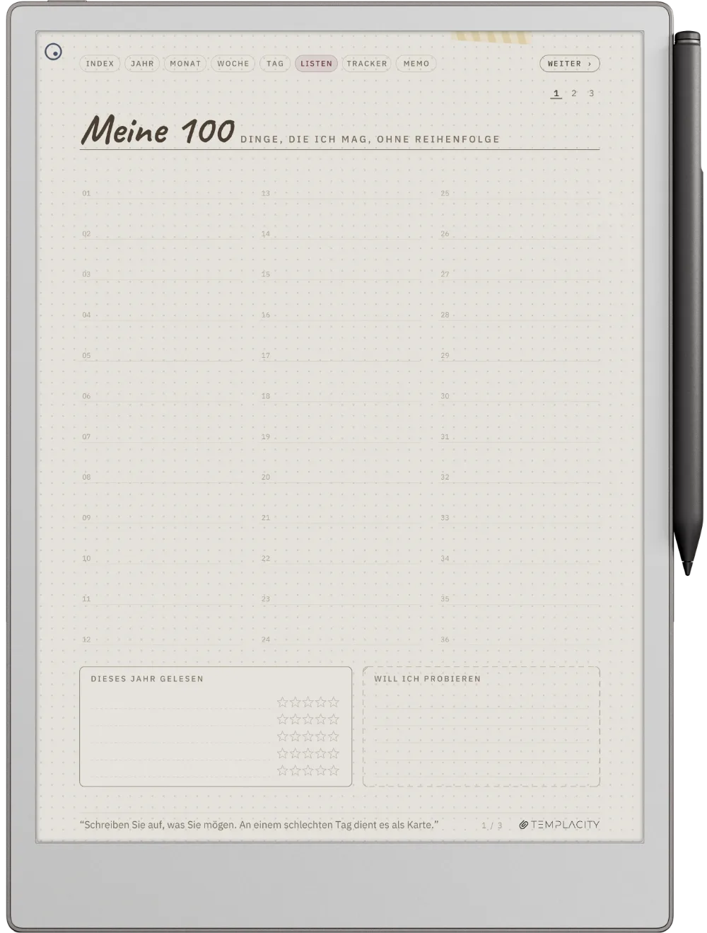 Ichinichi 一日 · Ein Techo für E-Ink reMarkable Paper Pro Seite 4