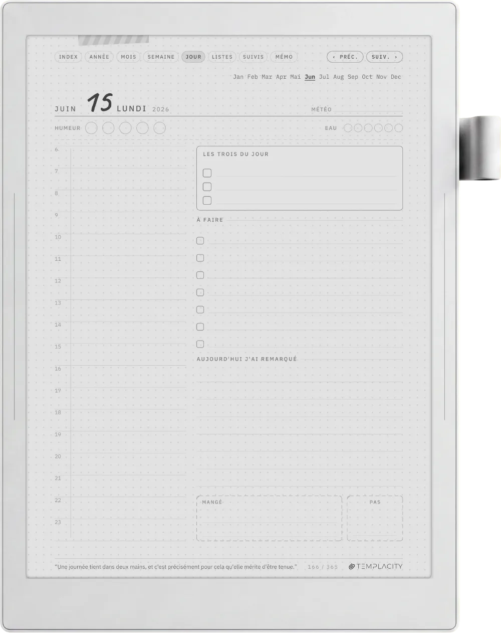 The Planner, la page du jour
