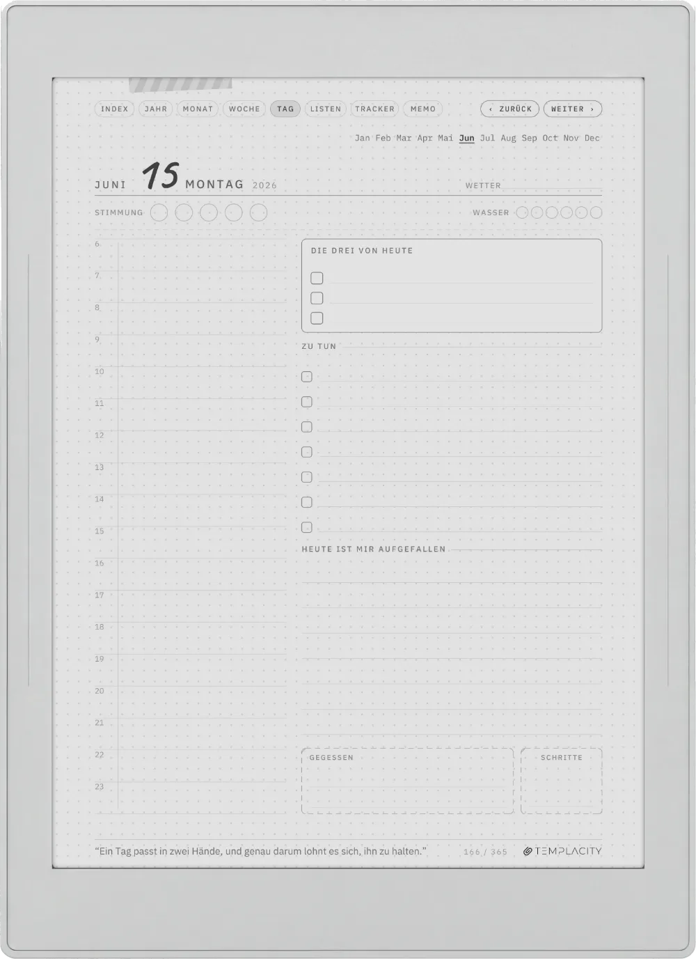 Ichinichi 一日 · Ein Techo für E-Ink Supernote Nomad Seite 1