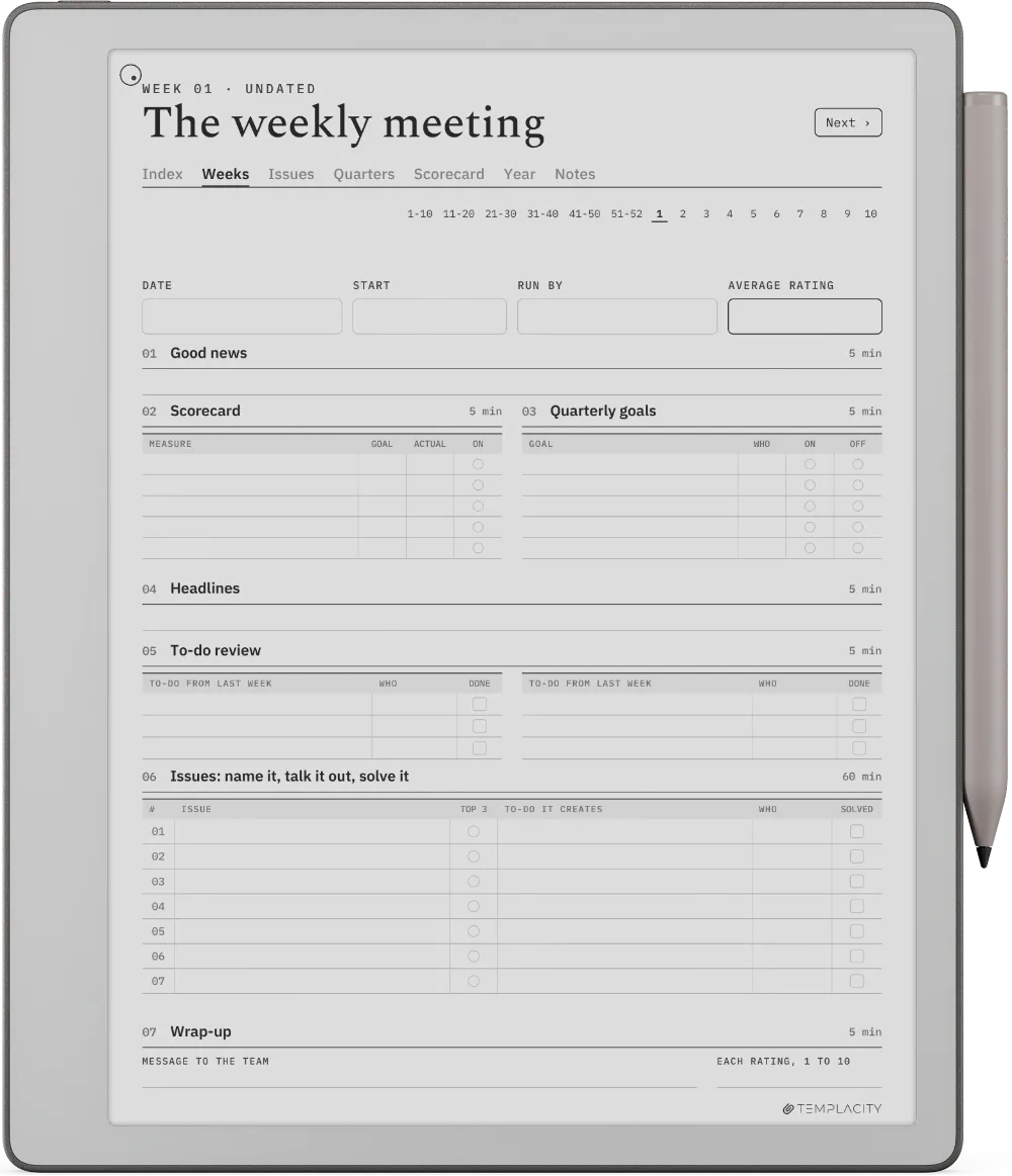 The Planner on the reMarkable Paper Pure