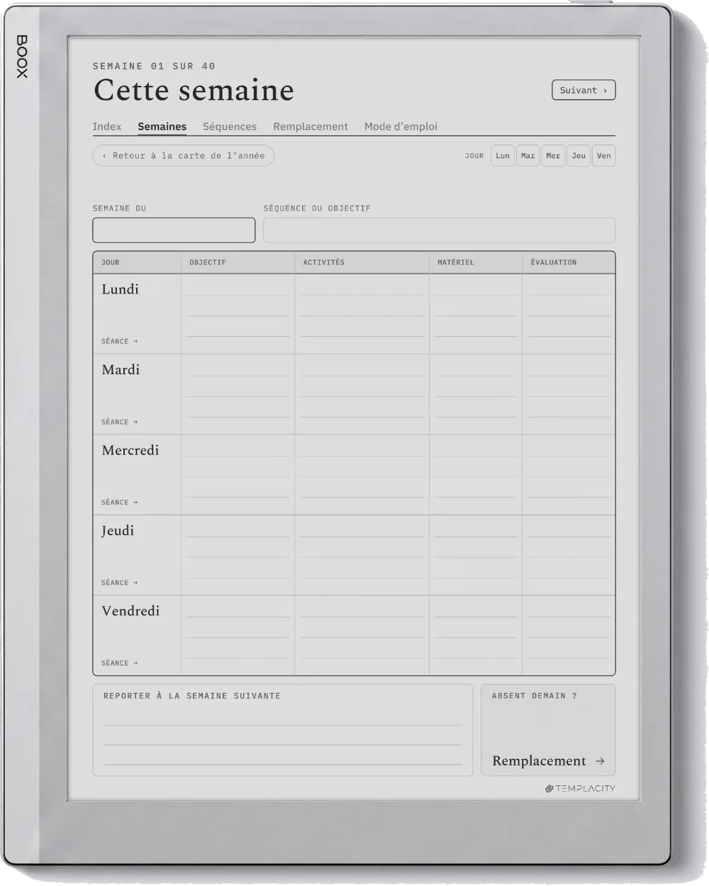 Le Planner La semaine