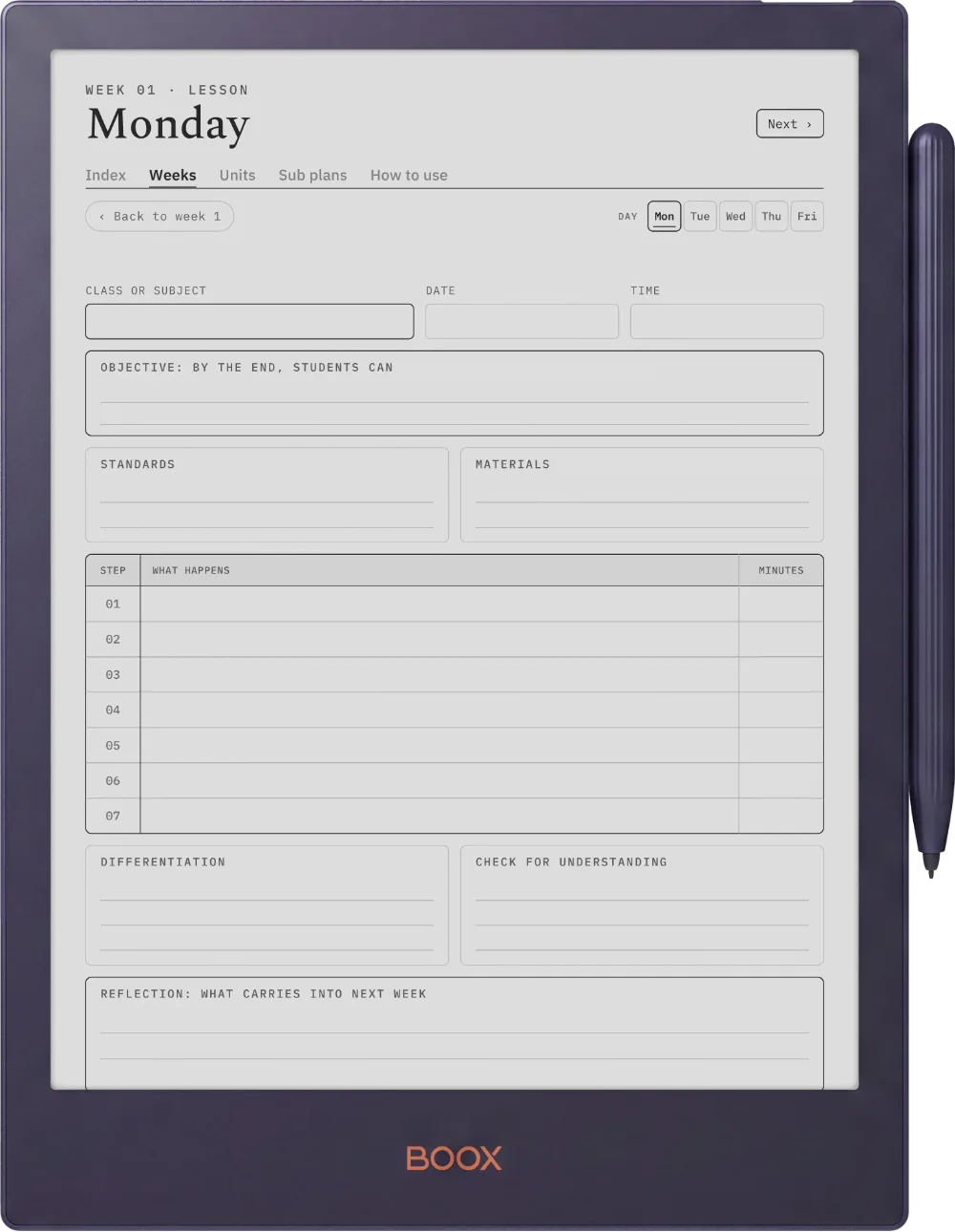 The Planner · Teachers Boox Note5 page 2