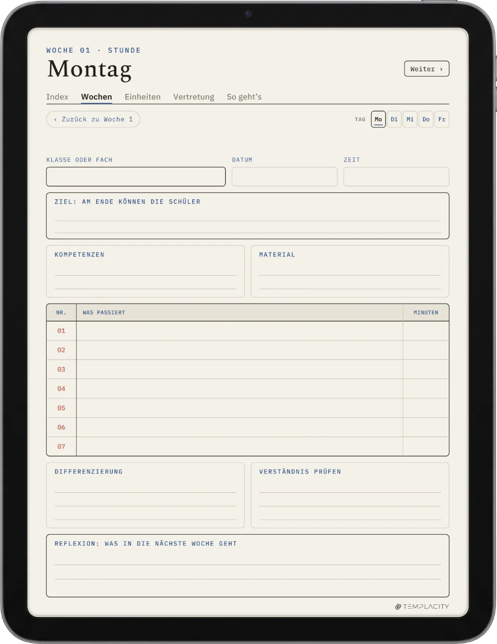 The Planner · Lehrkräfte iPad Seite 2