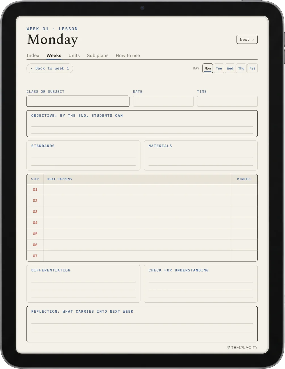 The Planner · Teachers iPad page 2
