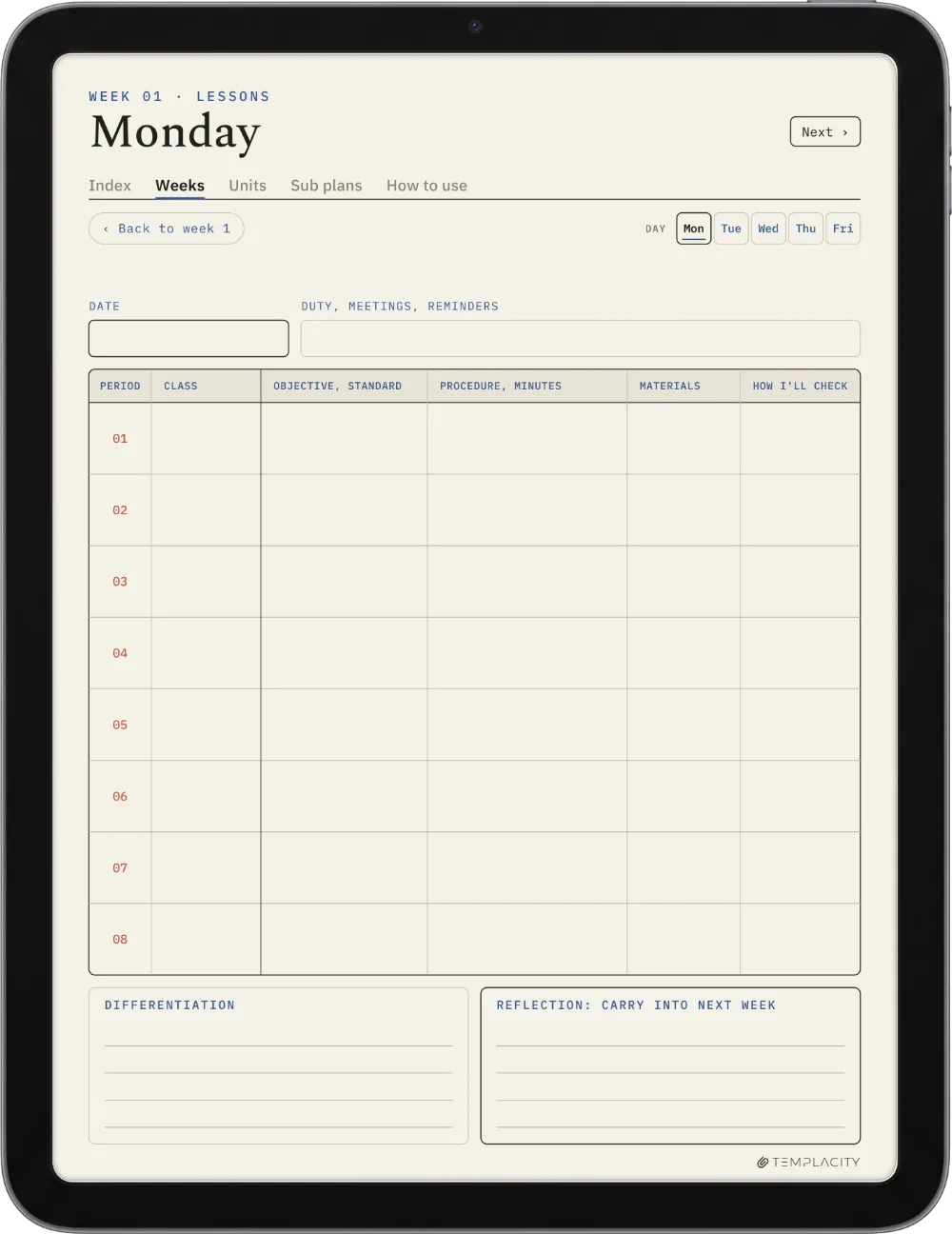 The Planner · Teachers iPad page 3