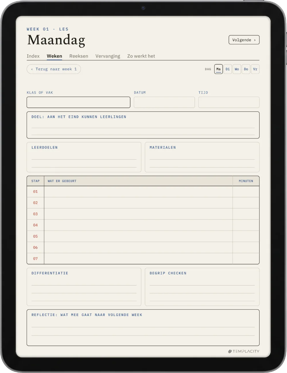 The Planner · Docenten iPad pagina 2