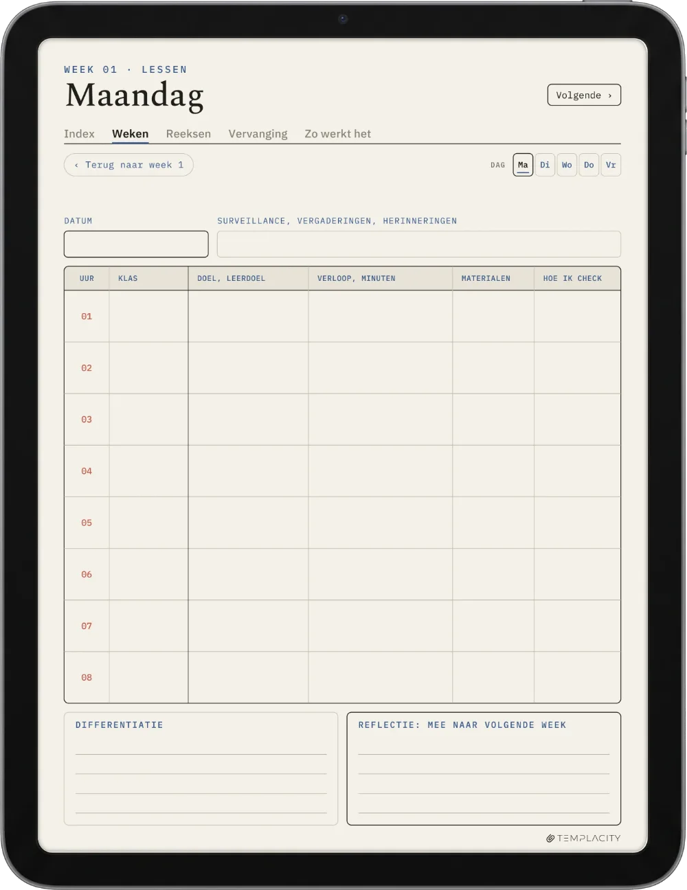 The Planner · Docenten iPad pagina 3