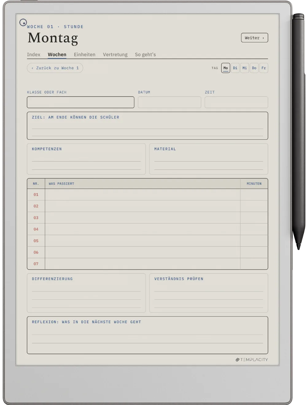 The Planner · Lehrkräfte reMarkable Paper Pro Seite 2