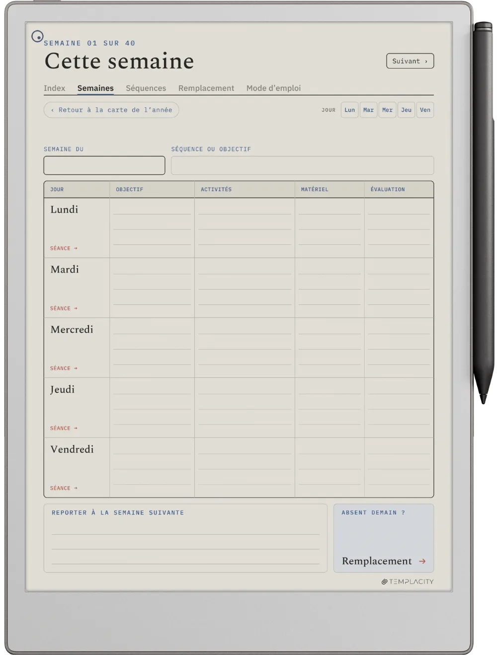 Le Planner sur la reMarkable Paper Pro