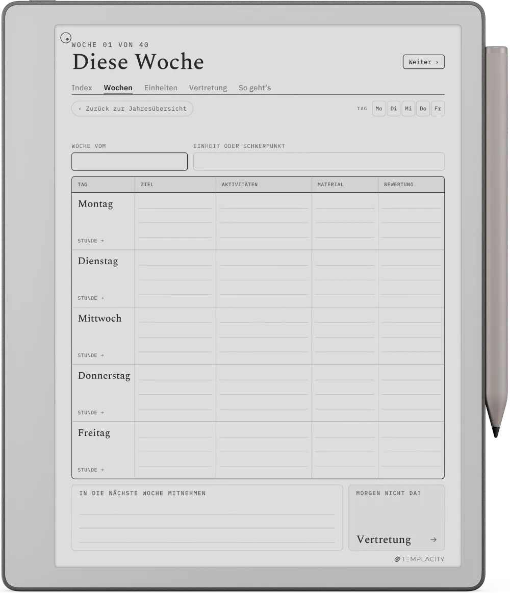 The Planner · Lehrkräfte reMarkable Paper Pure Seite 1