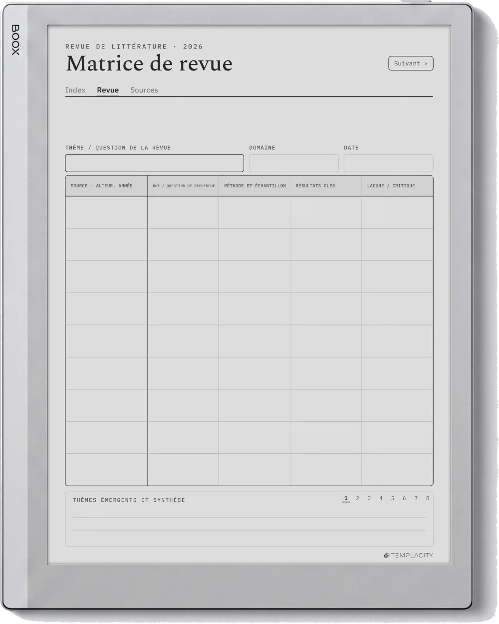The Planner La matrice de synthèse