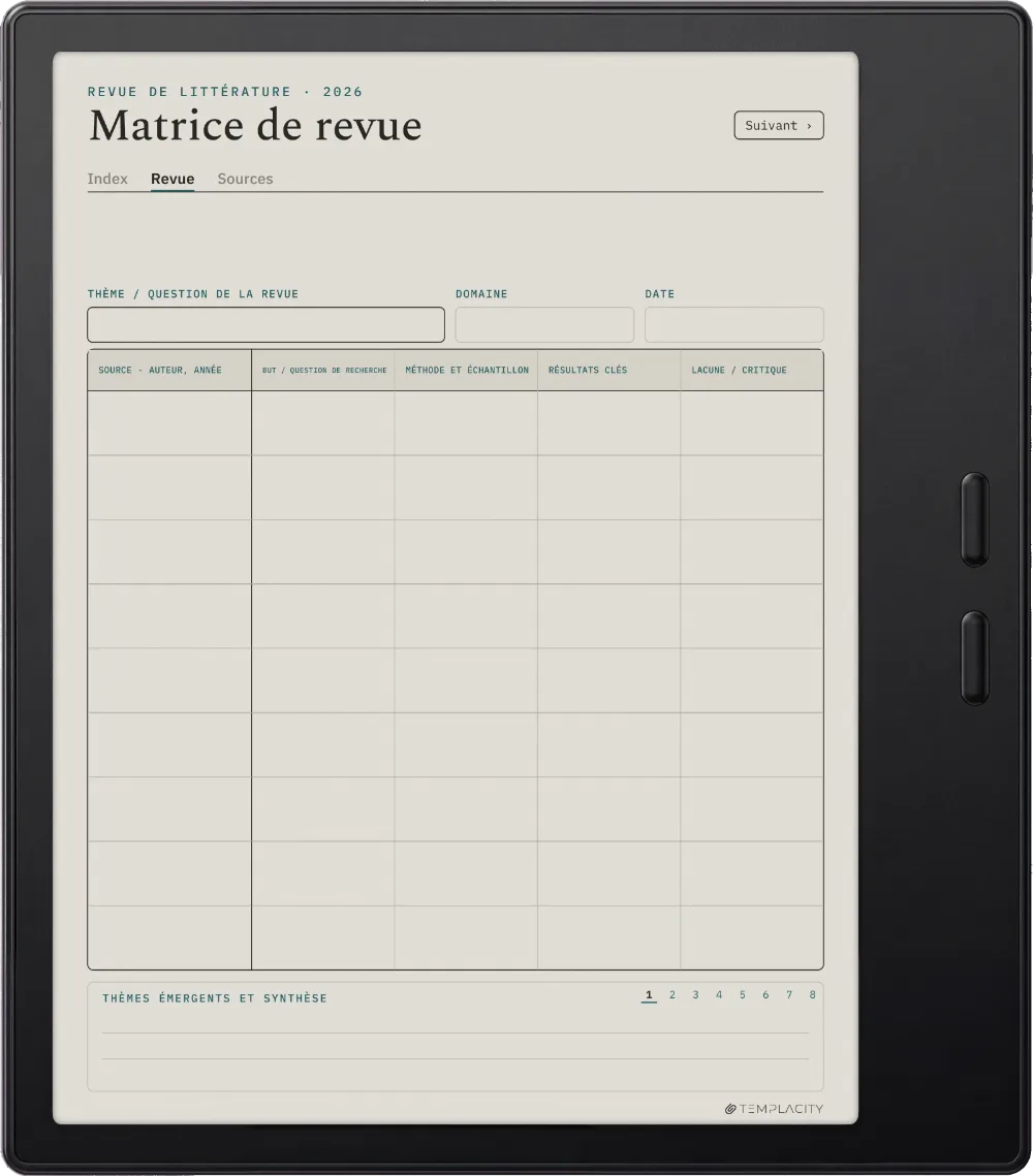 The Planner La matrice de synthèse