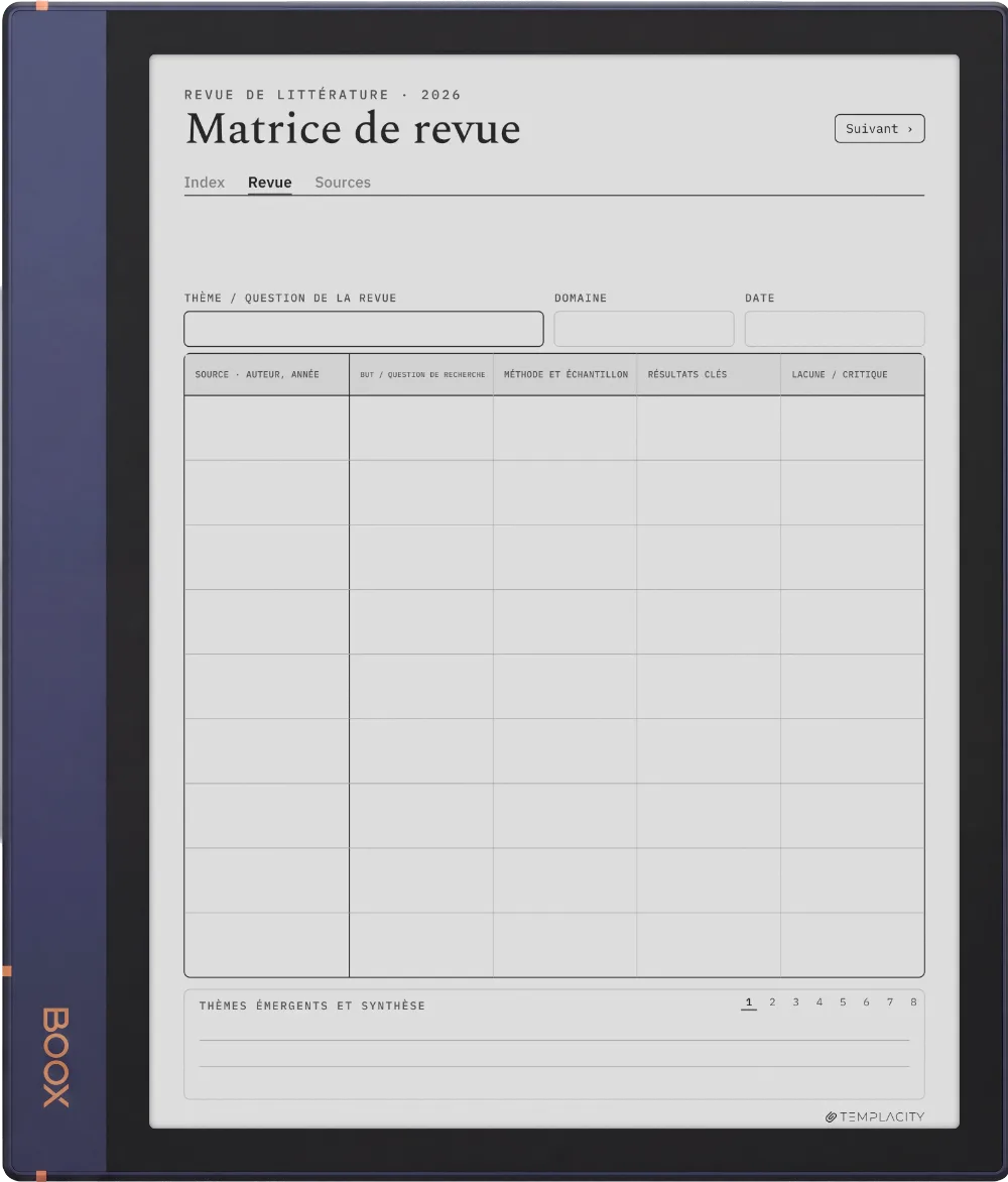 The Planner La matrice de synthèse