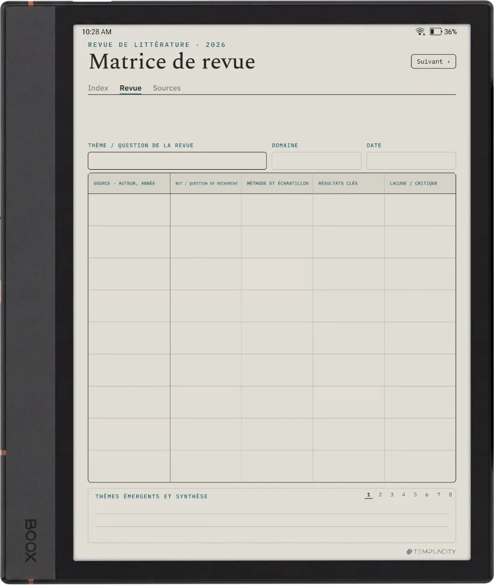 The Planner La matrice de synthèse