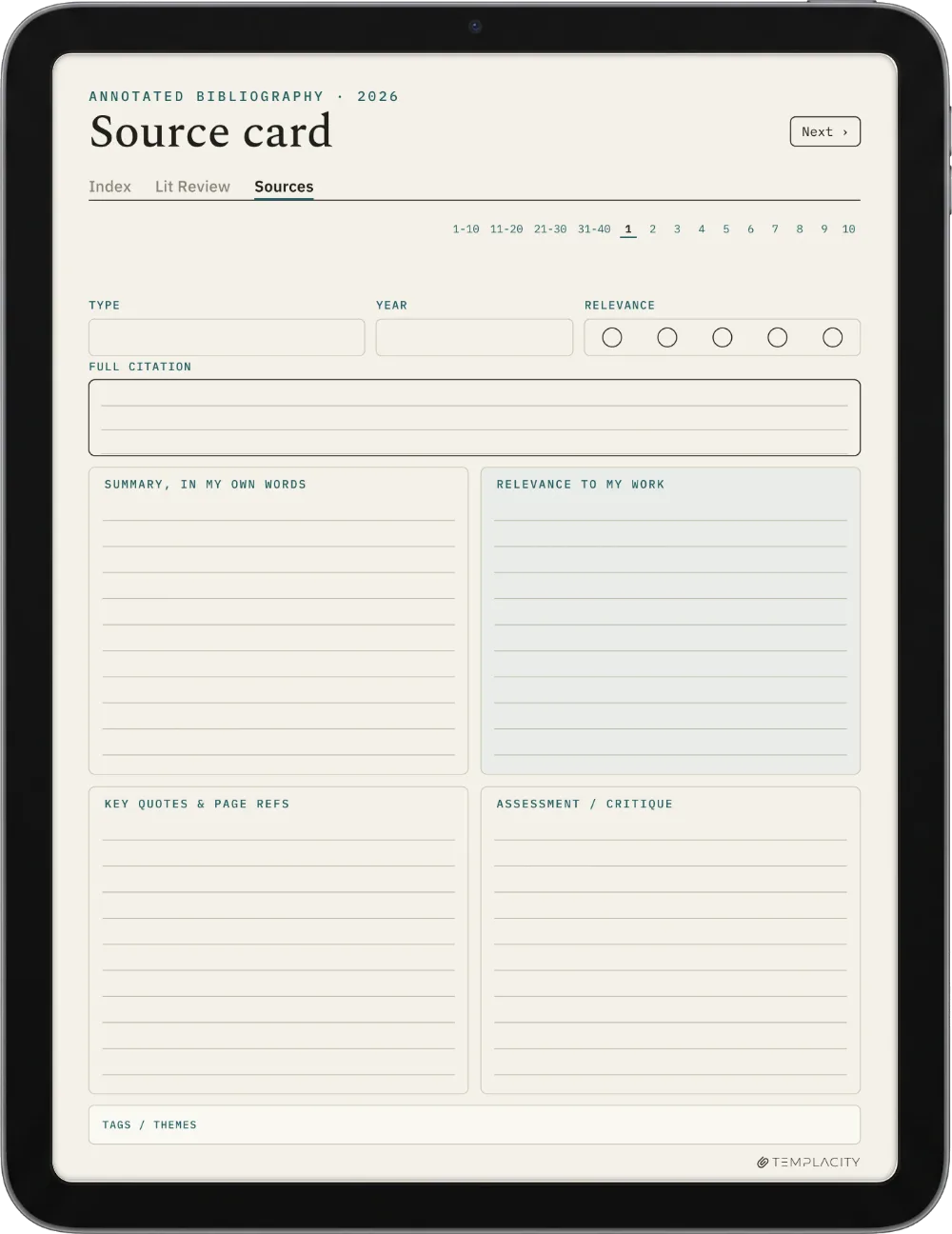 The Planner · Literature Review iPad page 2