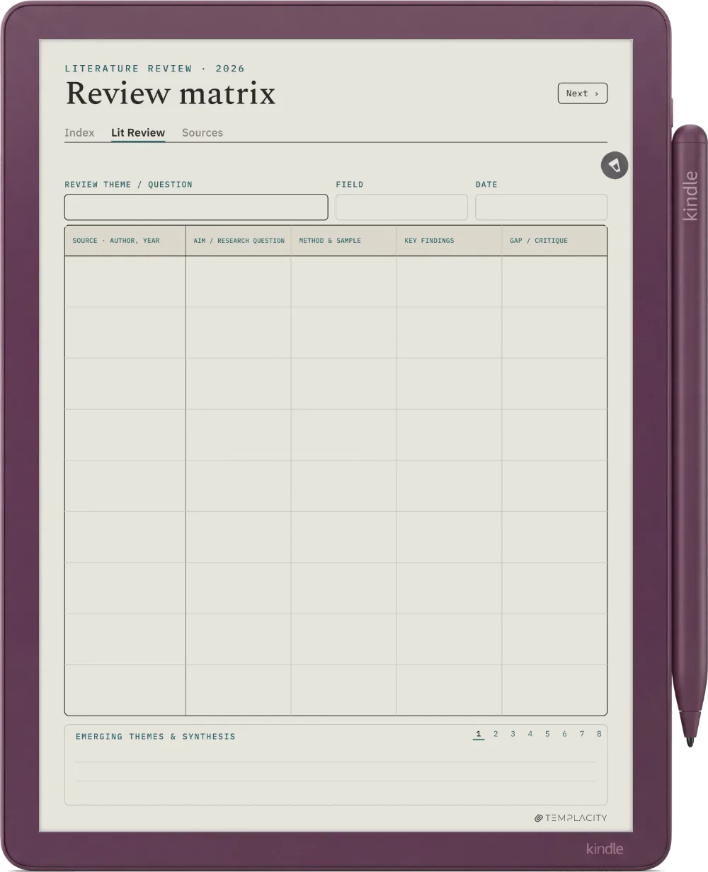 The Planner · Literature Review Kindle Scribe Colorsoft page 1