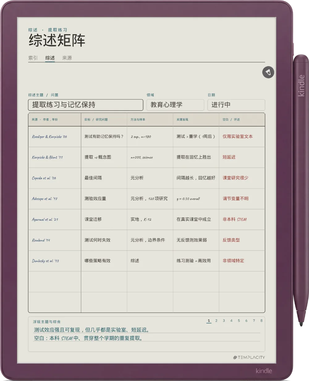 Kindle Scribe Colorsoft 上的规划本