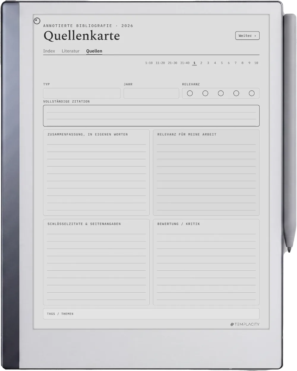 The Planner · Literaturrecherche reMarkable 2 Seite 2