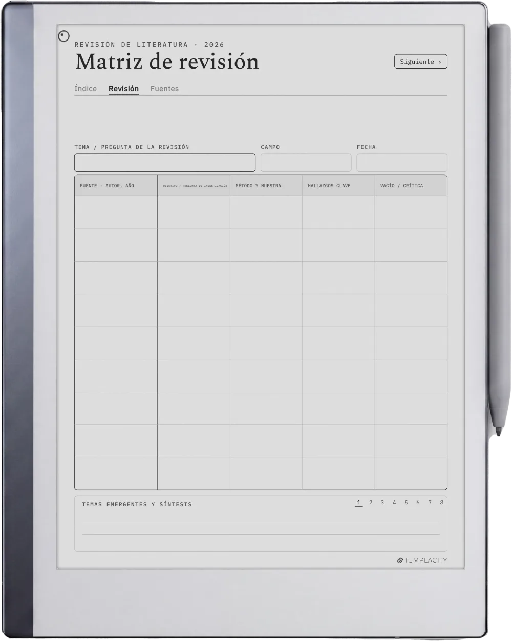 The Planner La matriz de síntesis
