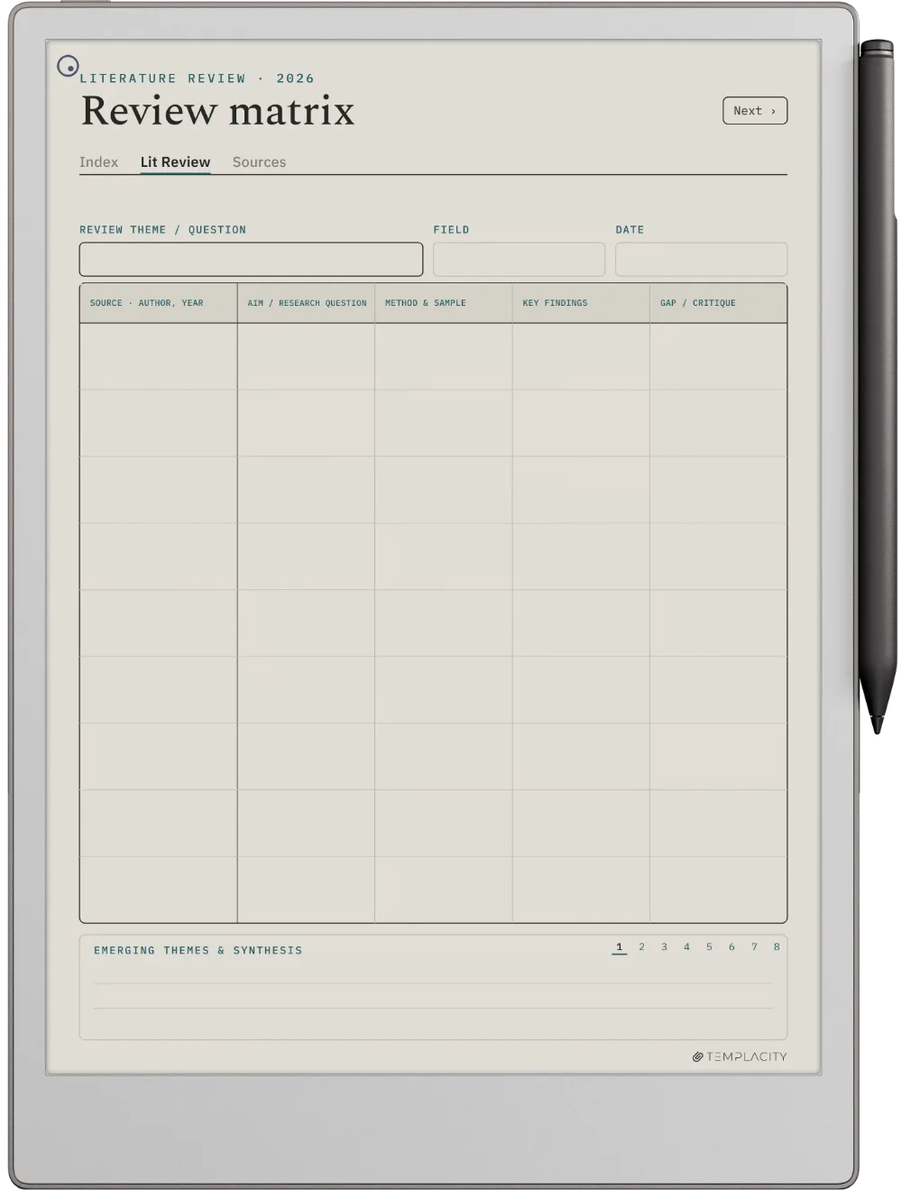 The Planner · Literature Review reMarkable Paper Pro page 1